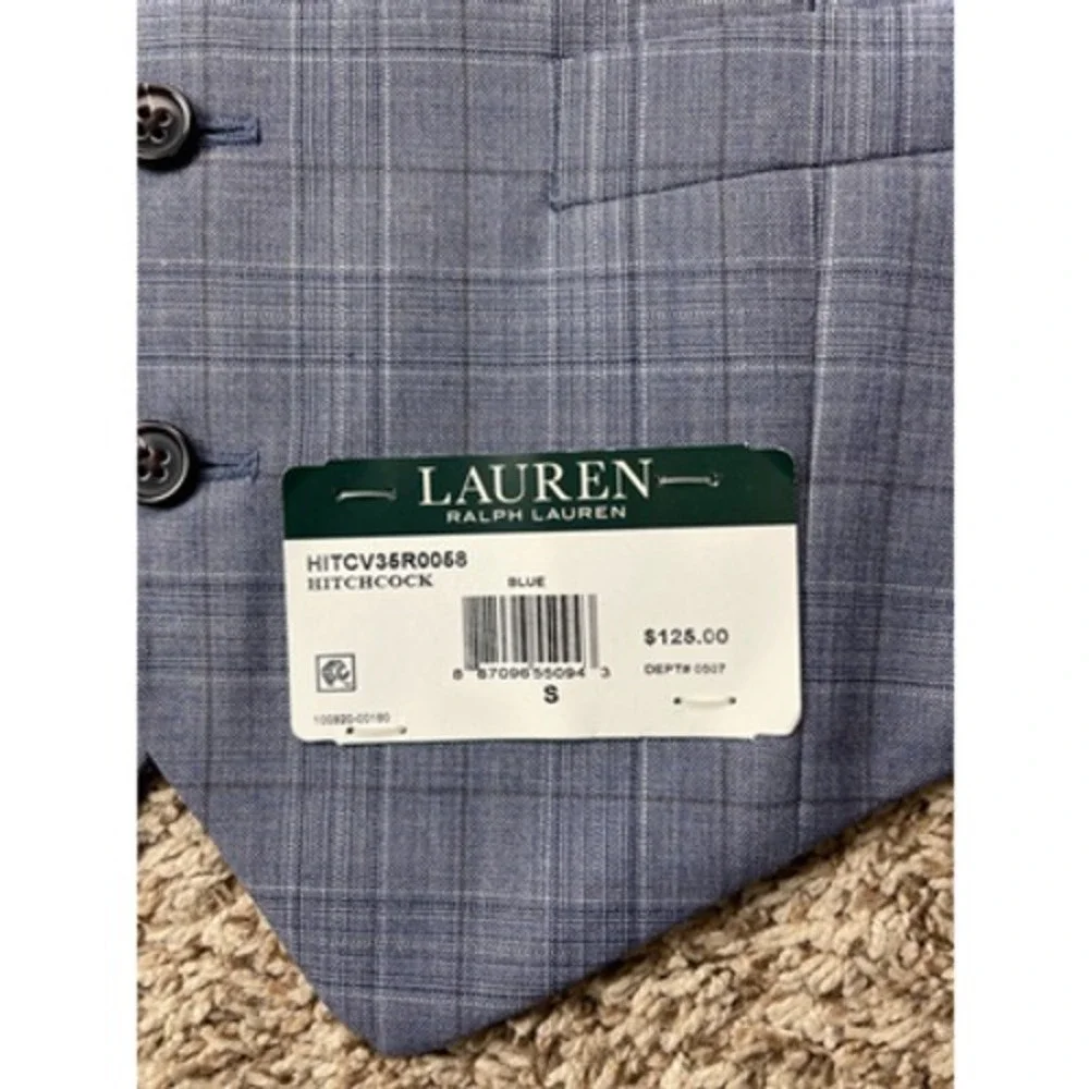 Lauren Ralph Lauren Suit Vest Mens S Blue NEW Hitchcock Glen Plaid Wool Blend